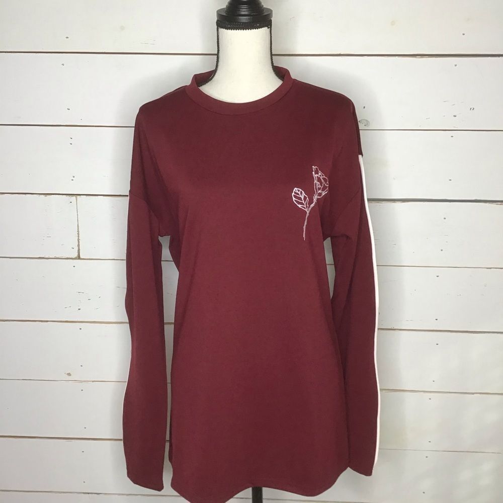 New NATIVE YOUTH Pullover Long Sleeve Burgundy Red